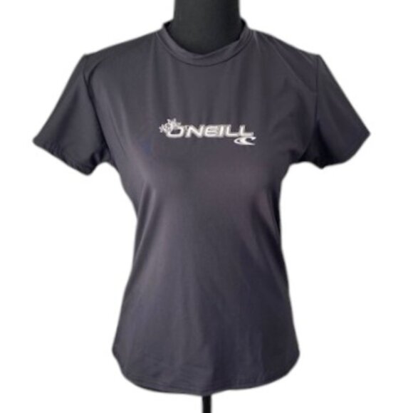 NWT O NEILL Basic Skins Short Sleeve Surf Swim Rash Guard Black Medium - Picture 1 of 10